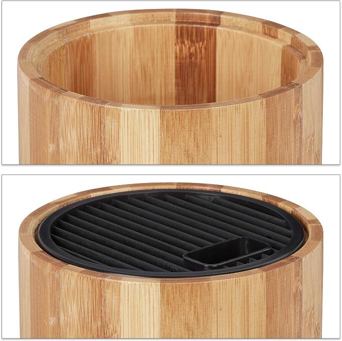 Relaxdays 10027601 Empty Bamboo Knife Block, Without Knives, for up to 10 Pieces, Rack HxD 23x12.5 cm, Natural