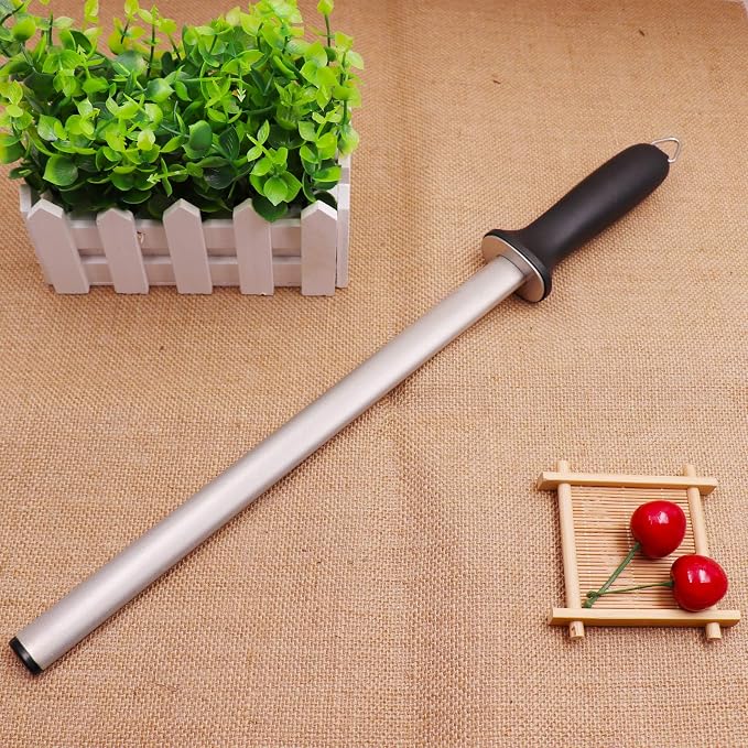Wiitek 10inch Diamond Houselold Sharpening Rod, Professional Kitchen Knife Sharpener Steel, Premium Knife Blades Honer, Ideal for Kichen, Master Chef, Home Cooking and Hunting, 600# Grit, Oval