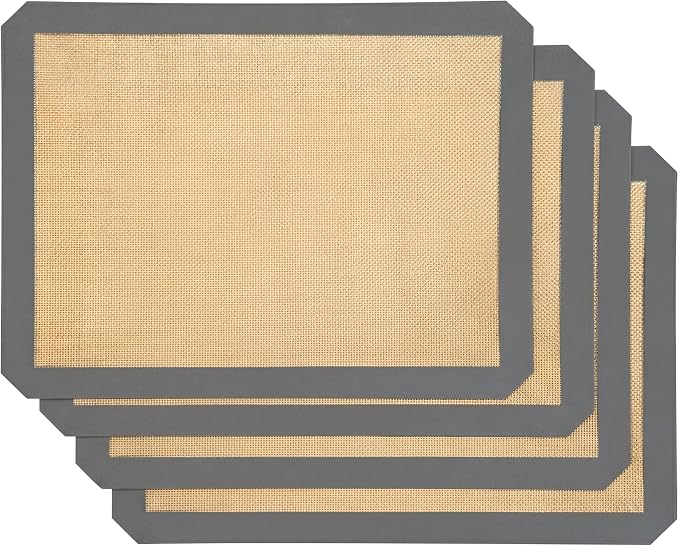 4-Pack Non-Stick Silicone Baking Mat, Food Safe Silicone Mats for Baking Cookies and Macarons - Silicone Baking Sheet（Gray）