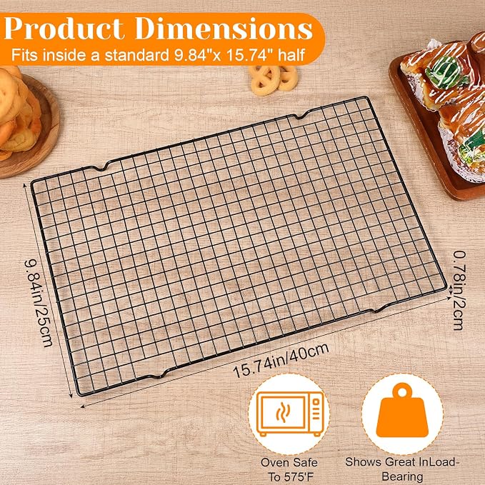 5PCS 15.74" x 9.84" Black Stainless Steel Cooling Racks for Baking, Cooking, Roasting, and Grilling, Baking Rack Oven Safe & Dishwasher Safe Heavy Duty Wire Rack Set