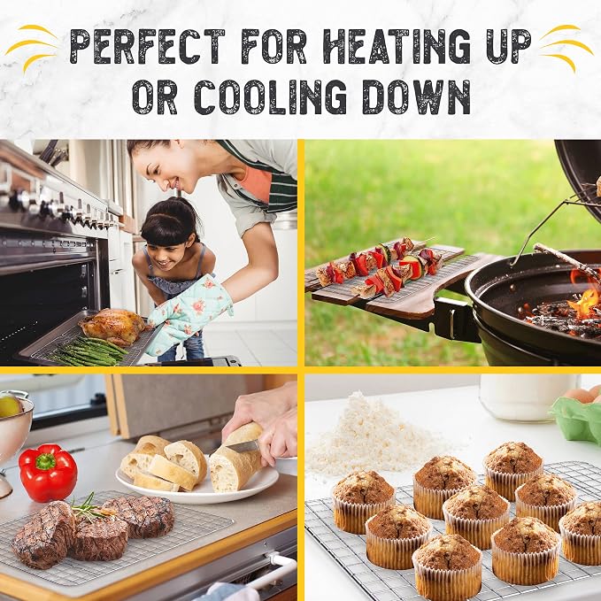 Checkered Chef Cooling Rack, Set of 3, Stainless Steel | Grid Wire Design, Oven Safe, Dishwasher Safe, For Cooking and Baking