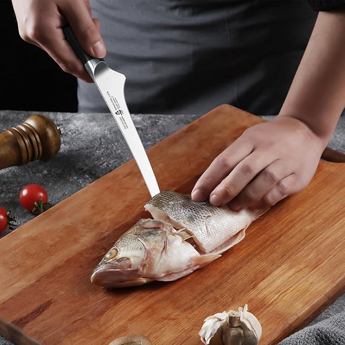TUO Fillet Knife, 7 Inch Professional Fish Boning Knife for Trimming Meat & Poultry, Flexible Blade, High Carbon German Steel, Riveted Handle - Falcon Series