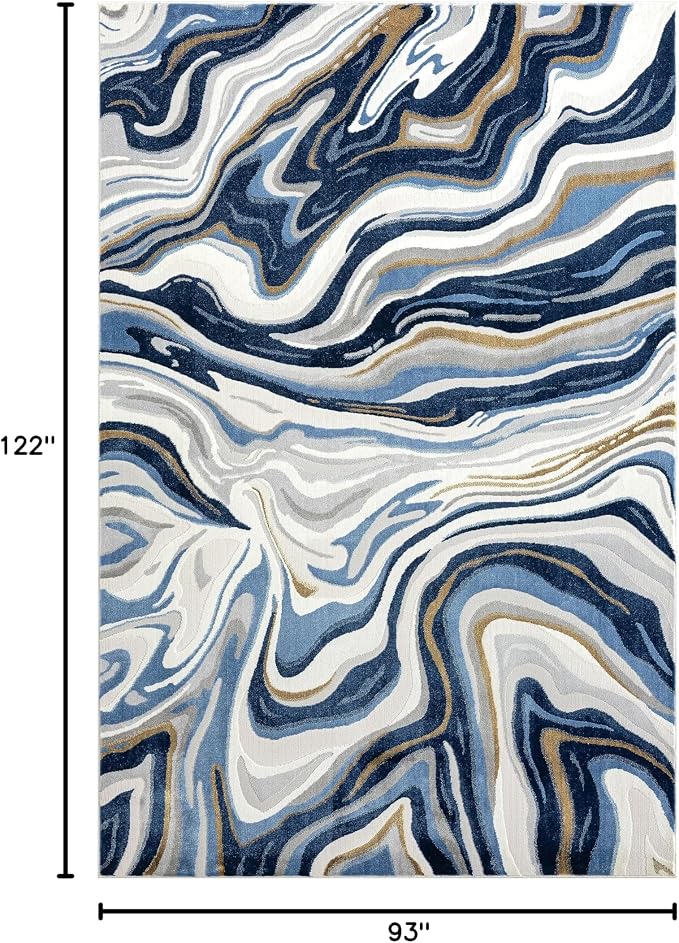 Abani Regal Collection Area Rug - Blue/Grey Abstract Wavy Design - 8' x 10' - Washable - Durable for Kids and Pets - Medium Pile - Soft Feel - for Living Room, Bedroom & Office