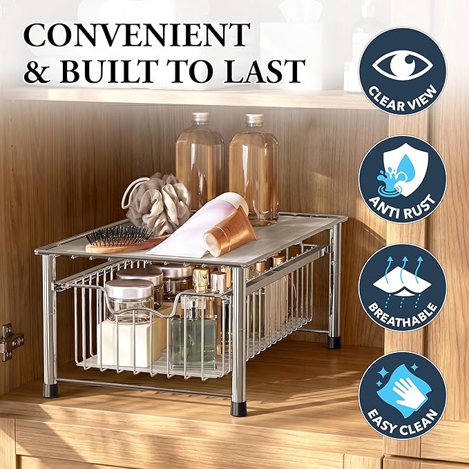Simple Houseware Stackable Basket Drawer, Chrome