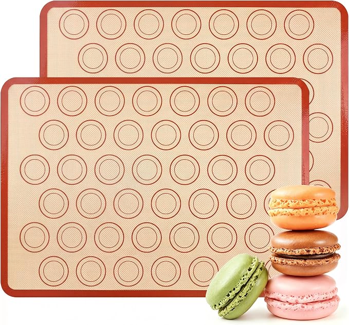 USLAI Silicone Macaron Baking Mats,18 x 13 Inch, 2 Pack | Nonstick Commercial Half Sheet Liners with 42 Circle Guides, Reusable for Cookies and Pastry