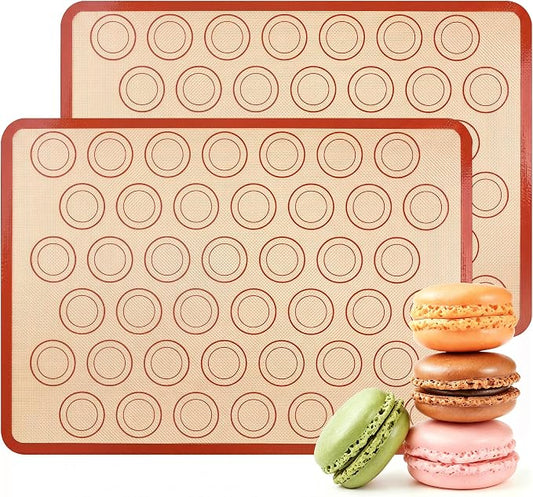 USLAI Silicone Macaron Baking Mats,18 x 13 Inch, 2 Pack | Nonstick Commercial Half Sheet Liners with 42 Circle Guides, Reusable for Cookies and Pastry