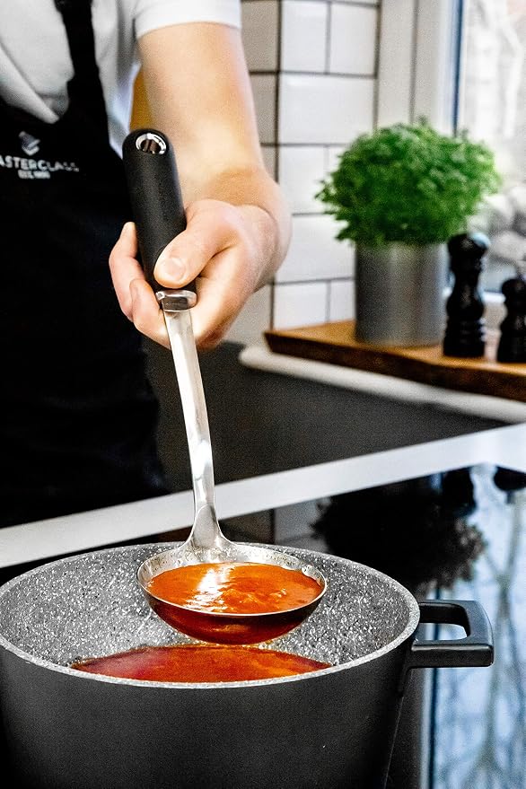 MasterClass Soup Ladle with Soft Grip Handle, Stainless Steel, 34 cm