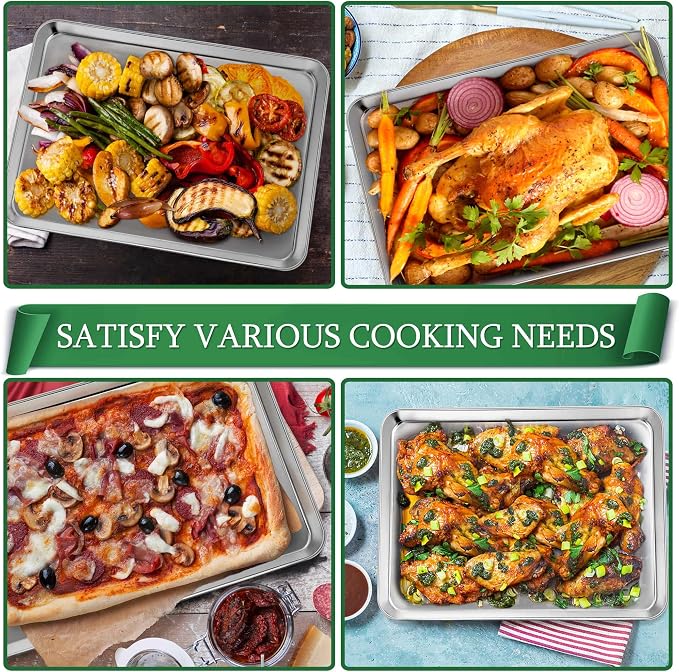 P&P CHEF 17.5 Inch Baking Sheet Pan and Cooking Rack - 4 Pieces | 2x Cookie Sheet + 2x Grid Rack, Stainless Steel Oven Tray with Wire Rack for Oven Baking, Healthy & Sturdy & Easy to Clean