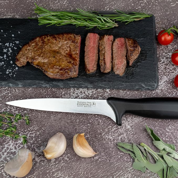 Rockingham Forge Essentials 8007 Range Lightweight Stainless Steel 6” Filleting Knife with Black Handle, Individually Carded