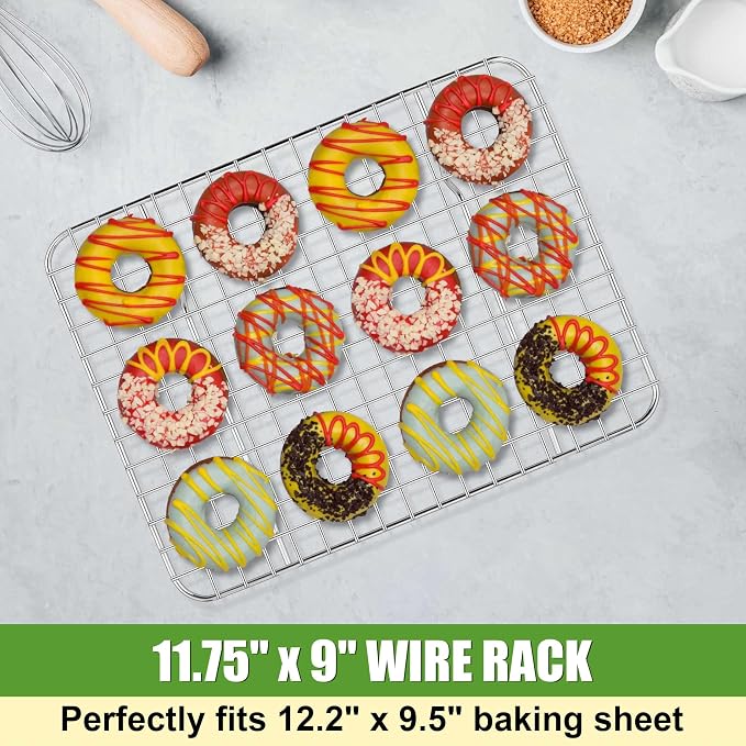 Homikit 12x9 Inch Stainless Steel Cooling Rack Set Fit Quarter Sheet Pan | 3 Pack Cookie Baking Racks for Bread Pizza, Small Oven Bacon Rack, Metal Wire Grilling Grids, Rust Free, Dishwasher Safe