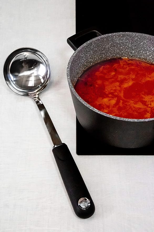MasterClass Soup Ladle with Soft Grip Handle, Stainless Steel, 34 cm