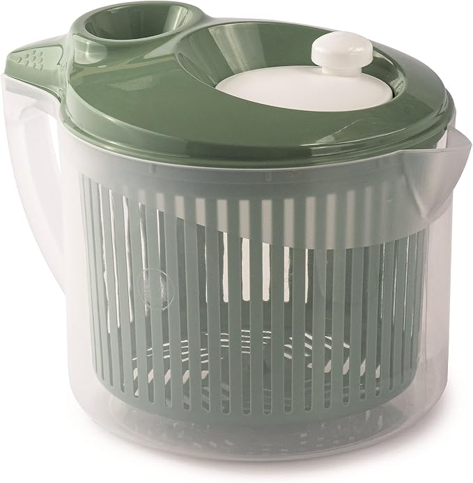 Snips, Salad Washer, Salad Spinner with Lid, 3 L, Salad Spinner with Removable Inner Basket, 19.5 x 26.5 x 19 cm, Salad Scrubber with Side Handle, Green and White, Made in Italy