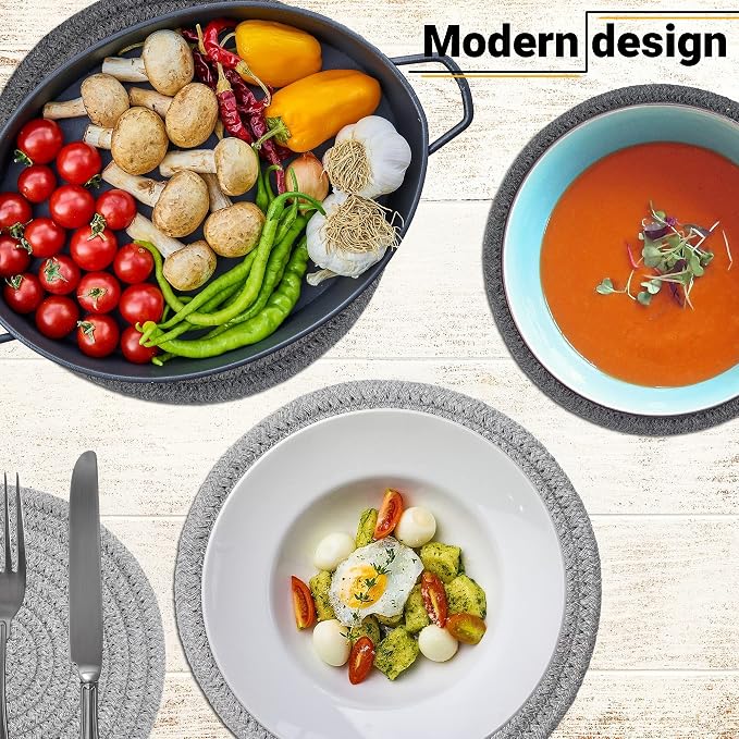 Potholders Set Trivets Set of 4[Two 9-Inch + Two 7-Inch] | 100% Eco Pure Cotton Thread Weave Trivets for Hot Pots and Pans | Hot Coasters | Hot Pads for Kitchen | Hot Mats | Light Gray & Dark Gray