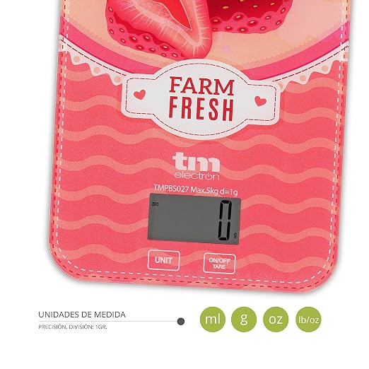 TM Electron TMPBS027 Ultra Thin Digital Display Kitchen Scale with Vintage Strawberry Design, 4 Sensors, Turn to 0, Ideal for Baking and Food