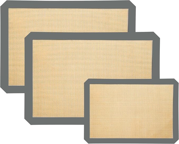 Silicone Baking Mat 3 Pack, Non-Stick Food Safe Reusable Baking Sheets, 2 Medium & 1 Small Sizes for Cookies Macarons Bread, (Gray)