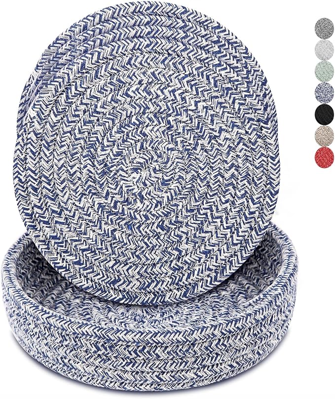 Trivets for Hot Dishes, Pots and Pans, Hot Pads with Storage Basket, Pot Holders for Kitchen, Heat Resistant Mat Protect Counter Home Essentials, Farmhouse Decor (Blue 4 PCS)