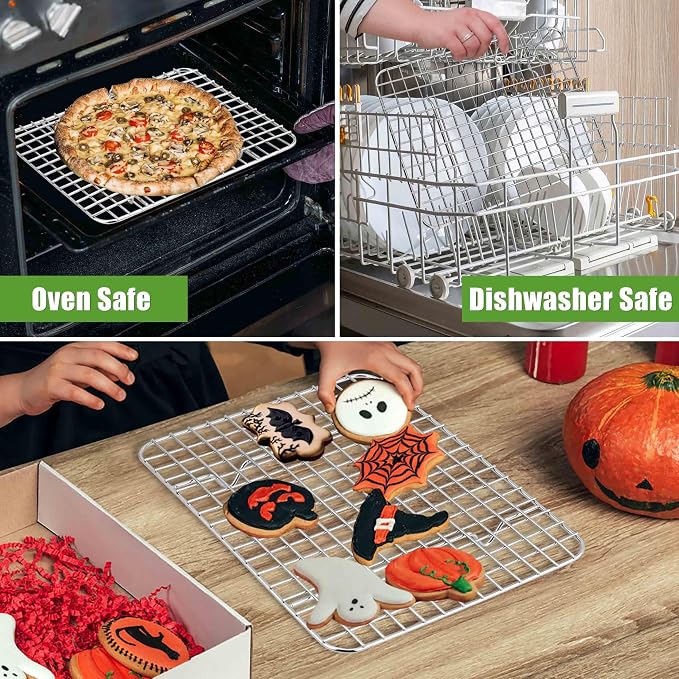 Homikit 8.7"x6.3" Stainless Steel Mini Cooling Rack Set Fit 9x7 Sheet Pan | 2 Pack Small Baking Bacon Racks, Wire Oven Rack for Cookie Bread Pizza, Metal Grilling Grids, Rust Free, Dishwasher Safe