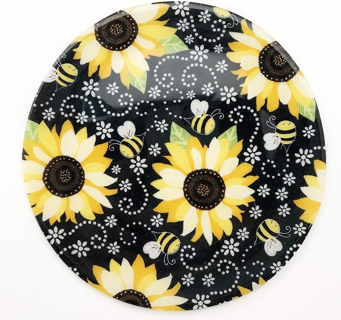 Andreas Silicone Jar Opener, Beez Sunflower – 6.25" Non-Slip Lid Gripper & Garlic Peeler, Food and Dishwasher Safe, Multi-Use, Durable Silicone & Fabric, Made in the USA, JO-975