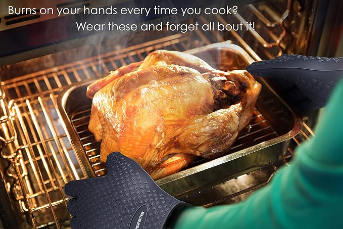 KITCHEN PERFECTION Silicone Smoker Oven Gloves -Extreme Heat Resistant BBQ Gloves -Handle Hot Food Right on Your Smoker Grill Fryer Pit|Waterproof Oven Mitts Grill Gloves |Superior Value Set+3 Bonuses