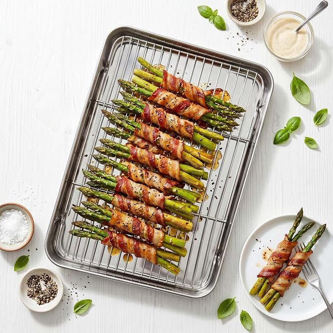 Homikit Baking Half Sheet with Wire Cooling Rack Set (2 Pans+2 Racks) | 18x13 Inch Stainless Steel Cookie Sheets & Cooling Racks, Large Metal Bacon Crisp Trays, Oven & Dishwasher Safe, Non Toxic