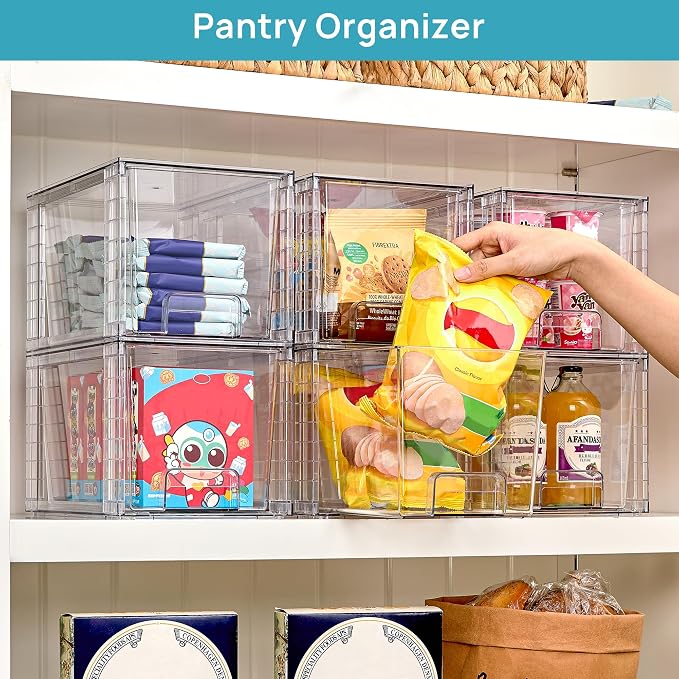 Vtopmart 8 Pack Large Stackable Storage Drawers,Clear Acrylic Drawer Organizers with Handles, Easily Assemble for Fridge, Bathroom,Kitchen Undersink,Cabinet,Pantry Organization and Storage | Acrylic Drawer Organizers, With Handles, Easily Assemble, For...
