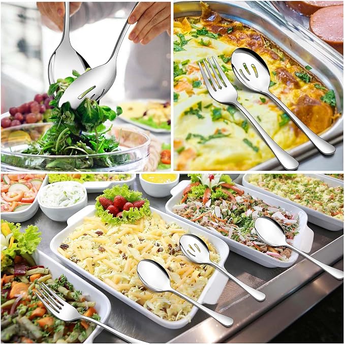 Homikit 6-Piece Serving Spoons Forks Set, Stainless Steel Serving Utensils Metal Hostess Set for Catering Buffet Banquet Party Kitchen Restaurant, 8.7 Inch, Mirror Polish, Dishwasher Safe