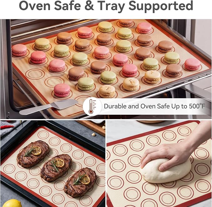 USLAI Silicone Macaron Baking Mats, 16.5 x 11.6 Inch, 2 Pack | Nonstick Half Sheet Liners with 30 Circle Guides, Reusable for Cookies and Pastry