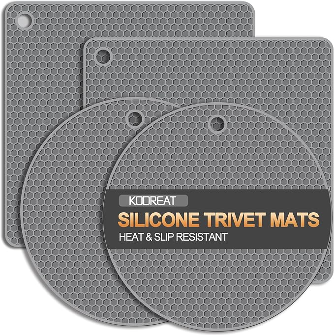 4 Pack Silicone Trivets for Hot Dishes | Heat-Resistant Non-Slip Hot Pads for Kitchen Countertops and Tables, Food-Grade Thick Silicone Mats (7.1x7.1in)