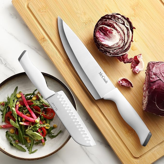 McCook Knife Sets, German Stainless Steel Kitchen Knife Block Sets with Built-in Sharpener