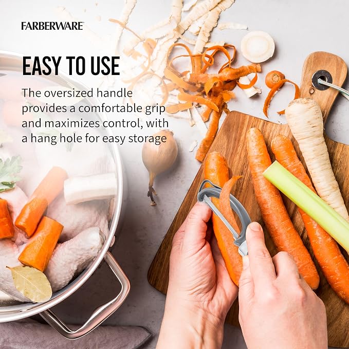 Farberware Professional Euro Vegetable Peeler with Ergonomic Handle, Razor-Sharp Stainless Steel Swivel Blade for Fruits and Vegetables, Dishwasher Safe, Jewel Grey