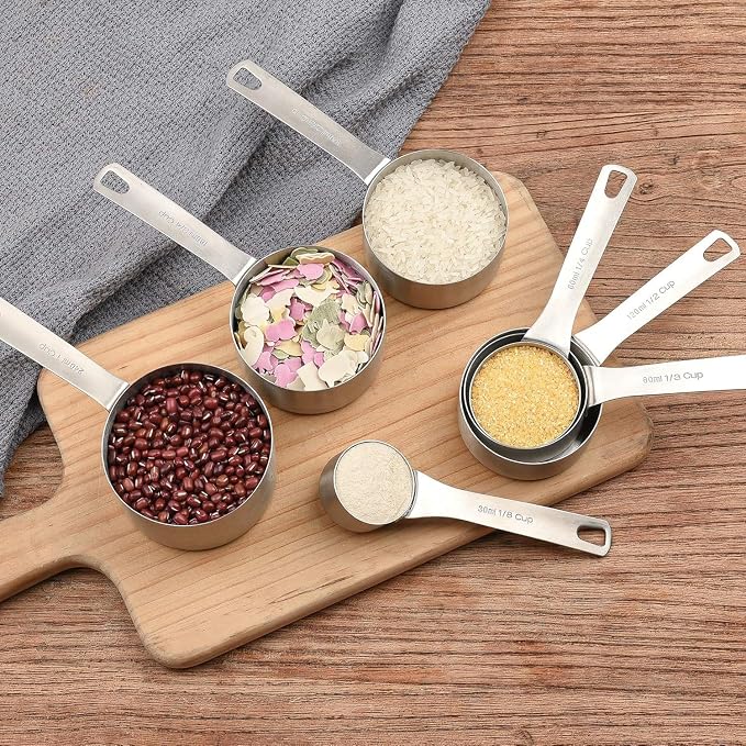 Measuring Cups Set, 18/8 Stainless Steel Measuring Cups Set with Magnetic Conversion Chart, Dry&Liquid Metal Measuring Cups for Baking&Kitchen, Metric&US 8 Measuring Cups with 2/3cup&3/4cup