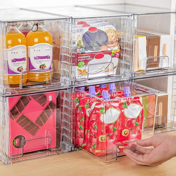 Vtopmart 2 Pack Large Stackable Storage Drawers, Clear | Easily Assemble Acrylic, Bathroom Closet Undersink Organizers, Plastic Bins for Kitchen Cabinets, Pantry, Makeup, Medicine