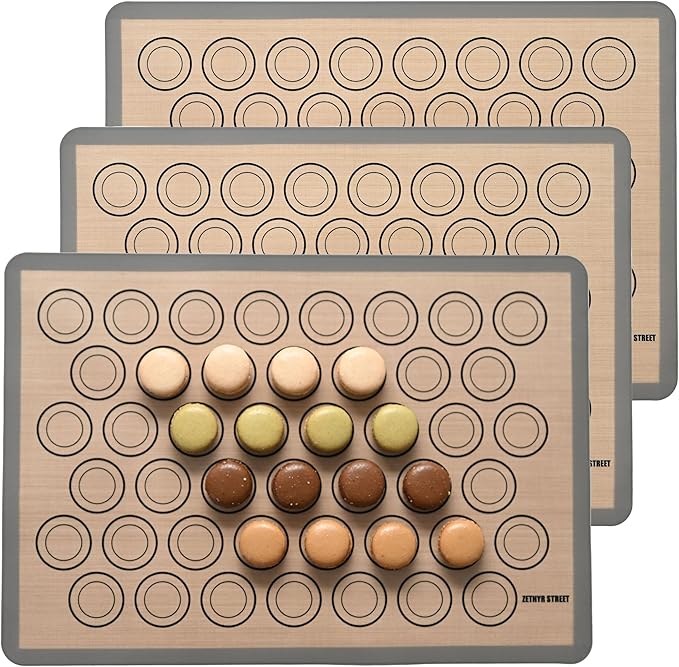 Macaron Baking Mat Silicone Non Stick, 3/4 Sheet Reusable Pack of 3 Gray | Non-Stick Macaron Mat for Easy Baking, Heat Resistant & Dishwasher Safe, Reusable & Eco-Friendly, For Cookies & More, 13x19”