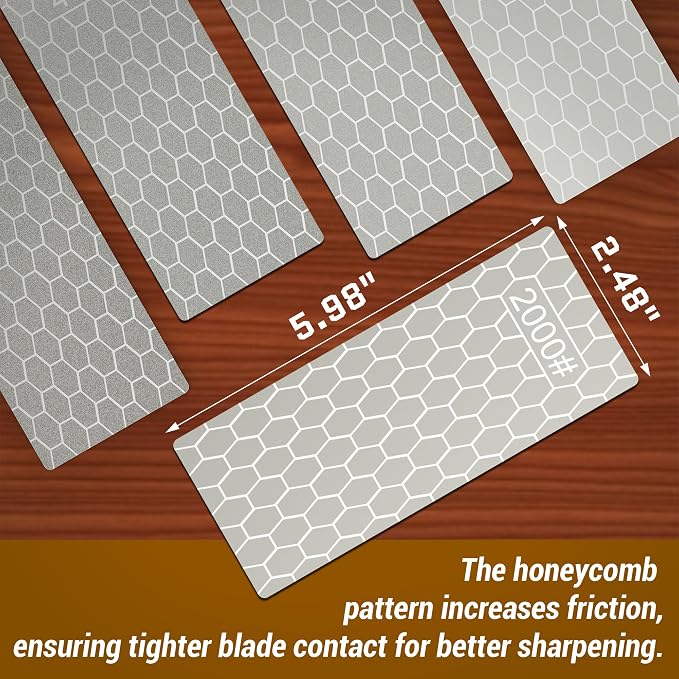 5 PCS Diamond Knife Sharpening Stones Set, 6×2.5" Diamond Sharpening Plates with Honeycomb Surface Plate for Scissors Knives Kitchen Tools, 200# 400# 600# 1000# 2000# Grit