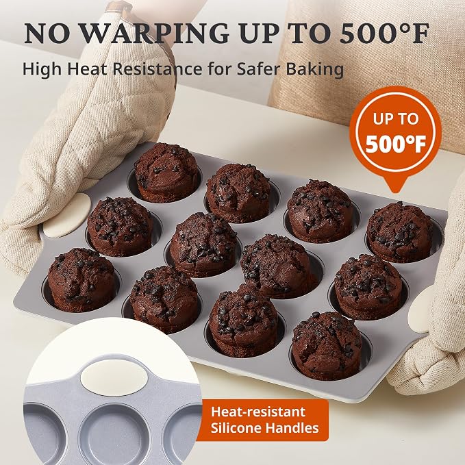 BRONYPRO 12-Cup Ceramic Nonstick Muffin Pan & Cupcake Tin, Cream White | Healthy, non-toxic ceramic nonstick, easy release, quick cleanup, PFAS/PFOA free, heavy-duty rust-resistant aluminized steel