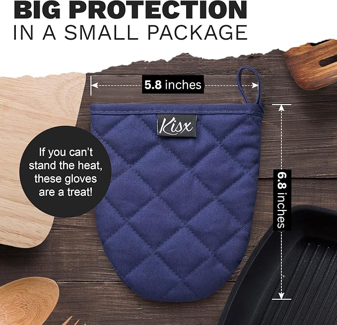 Oven Mitts Heat Resistant – (Blue Color) Mini Oven Mitts, Silicone Gloves Heat Resistant, Kitchen Gloves for Cooking, Silicone Oven Mitts & Pot Holders Sets, Kitchen Pot Holders & Oven Mitts Sets