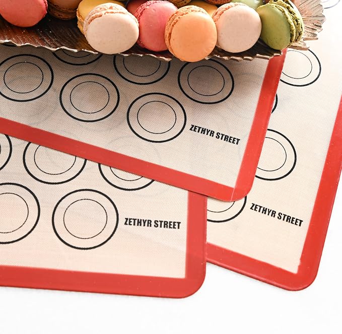 Macaron Baking Mat Silicone Non Stick, Half Sheet Reusable Pack of 4 Red | Non-Stick Macaron Mat for Easy Baking, Heat Resistant & Dishwasher Safe, Reusable & Eco-Friendly, For Cookies & More (11x16”)