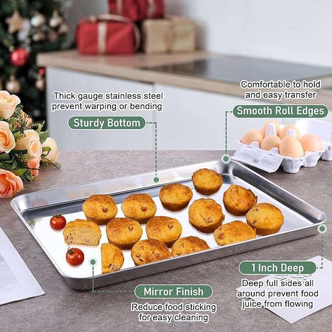 Homikit Baking Half Sheet with Rack Set (2 Pans+2 Cooling Racks), 18" x 13" | Stainless Steel Cookie Sheets Pan with Wire Cooling Racks for Baking, Nonstick Large Bacon Crisp Trays for Oven, Non Toxic