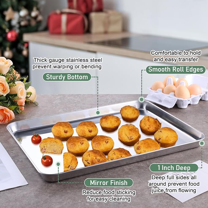 Homikit Jelly Roll Pan with Cooling Rack Set (2 Pans+2 Racks), 16" x 12" | Stainless Steel Baking Sheet Tray with Wire Grid Rack, Cookie Bacon Pan for Oven Cooking Roasting, Rust Proof & Nonstick