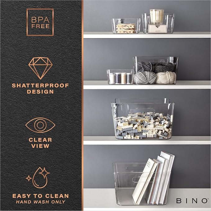 BINO | Plastic Storage Bins, X-Large - 2 Pack, Clear | THE SOHO COLLECTION | Pantry Organizers and Storage Containers Fridge Organizer Bins Kitchen Cabinet Organizer Medicine Cabinet Organizer Bin