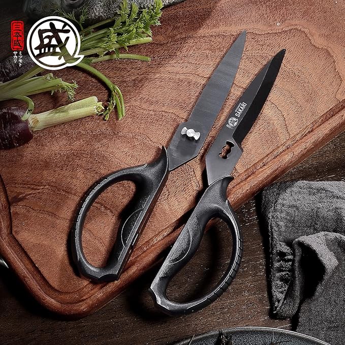 MITSUMOTO SAKARI Detachable Poultry Shears, Kitchen Scissors | Titanium-Plated Serrated Blades, Poultry Joints and Meat Prep, Seafood and Herb Cutting, Non-Slip Handle