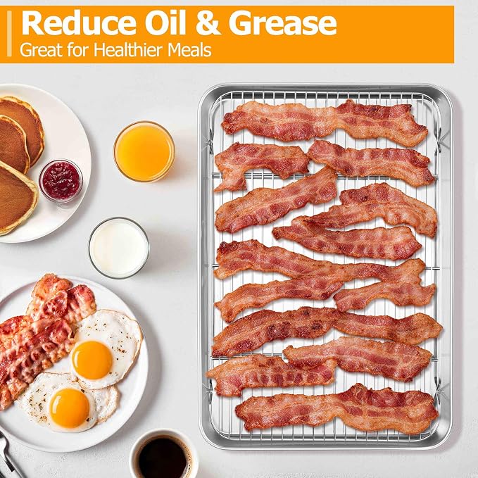 Homikit Large Baking Sheet with Wire Cooling Rack Set (2 Pans+2 Racks) | 20x14 Inch XL Stainless Steel Cookie Sheets & Cooling Racks, Big Metal Bacon Crisp Trays Non Toxic, Oven & Dishwasher Safe