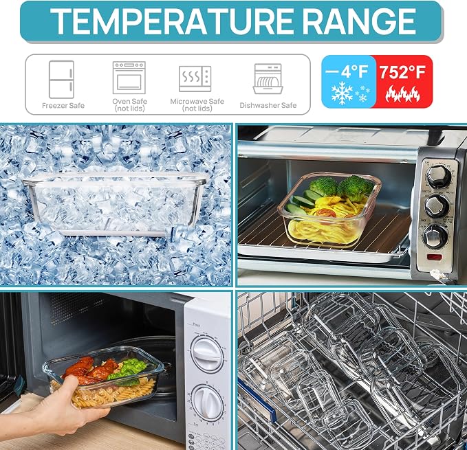 Vtopmart 8 Pack Glass Food Storage Containers with Airtight Lids | Meal Prep Lunch Containers, Leakproof, Leftover Storage, Take-out, Microwave, Oven, Freezer and Dishwasher Safe, BPA Free
