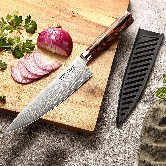 Razor-Sharp Chef Knife, 8-inch High Carbon Stainless Steel Chef's Knife for Home Kitchen & Restaurant, 8" Chef Kitchen Knife with Sheath & Gift Box, Ergonomic Handle