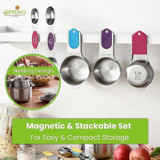 Spring Chef Magnetic Measuring Cups & Spoons Set of 10, Patented, Multicolor