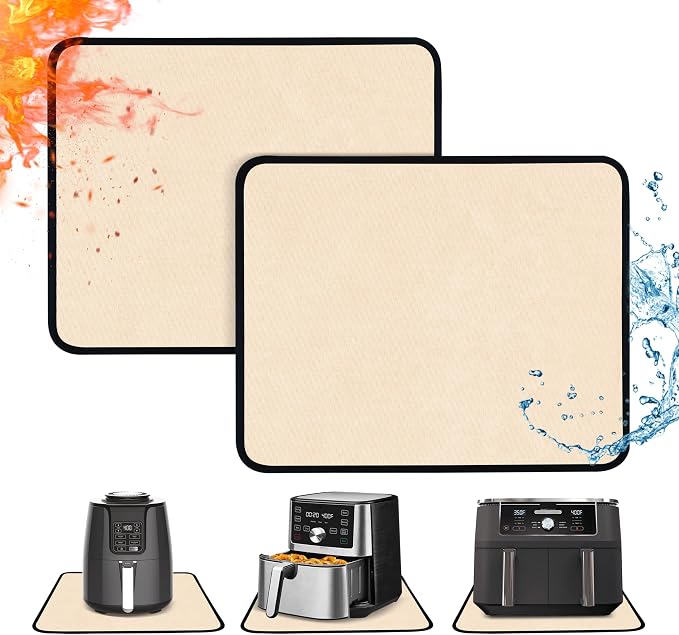 2 PCS Heat Resistant Mats for Countertop Air Fryer, 18x15in, Khaki | 1022 ℉ Fireproof mat, air fryer accessories for ninja, cosori, waterproof hot pads for kitchen toaster, oven, coffee maker