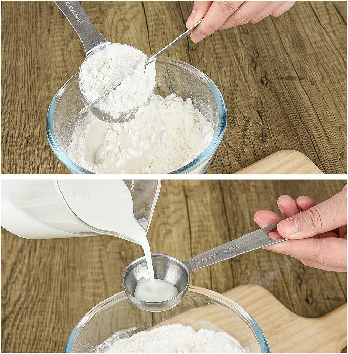 Measuring Spoons Set 10, 18/8 Stainless Steel Measuring Spoons Set with Leveler, Metric & US Measurer Spoons Set for Baking & Kitchen, Heavy Duty Measuring Spoons with 10ml & 20ml Teaspoon