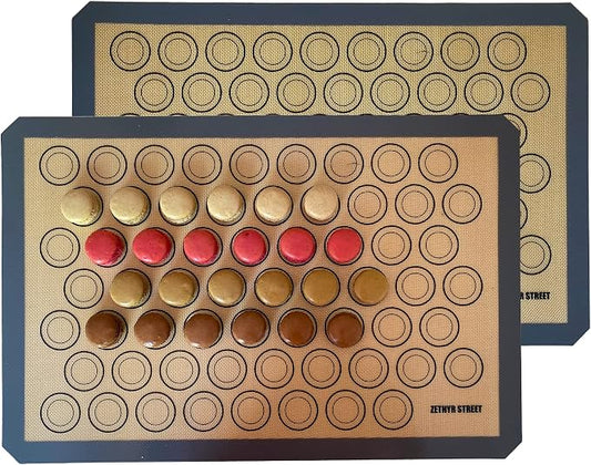Macaron Baking Mat Silicone Non Stick, Full Sheet Reusable Pack of 2 Gray | Non-Stick Macaron Mat for Perfect Baking, Dishwasher & Oven Safe, For Macarons, Cookies, Bread and More, 16x24” (40x60cm)