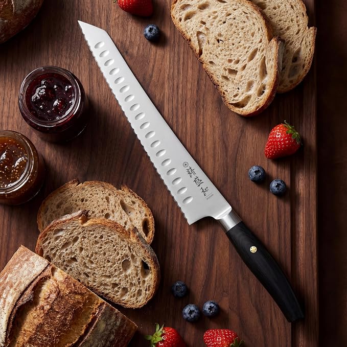 Bread Knife for Homemade Bread,Serrated Blade 10 in with Cover | Offset Handle, Outward-Curved Edge for Clean Even Slices, Slicer Cuts Sourdough, Bagels, Ham, Pineapple, Ideal Gift