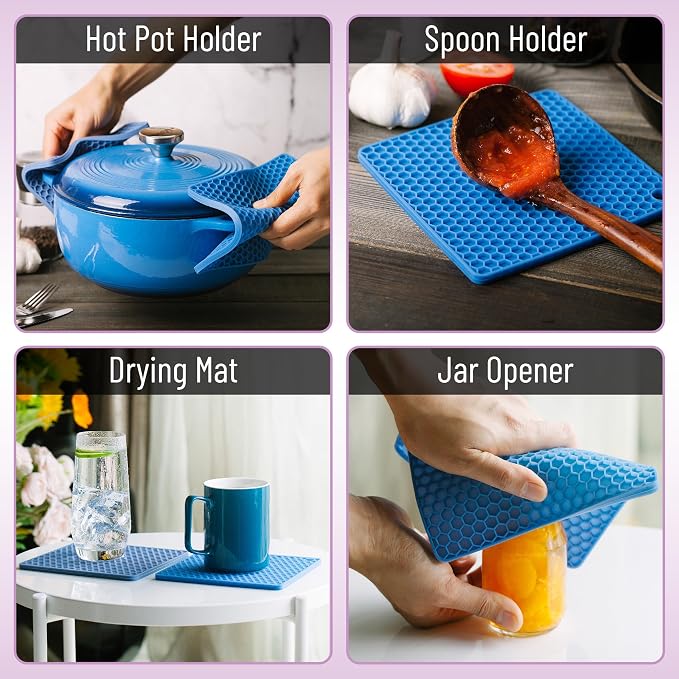 BTaT- Silicone Trivet Mats, 2 Pack, Rose Red, Hot Pads for Kitchen, Trivets for Pots and Pans, Hot Pad for Dishes